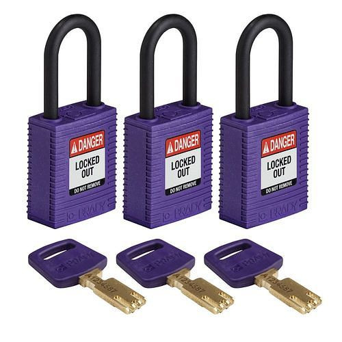 Brady Vorhängeschlösser SafeKey, Kunststoffbügel, VE: 3 Stück, lichte Bügelhöhe 38,10 mm, lila, 311891