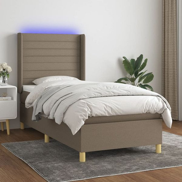 vidaXL Boxspringbett mit Matratze & LED Taupe 80x200 cm Stoff, 3138913