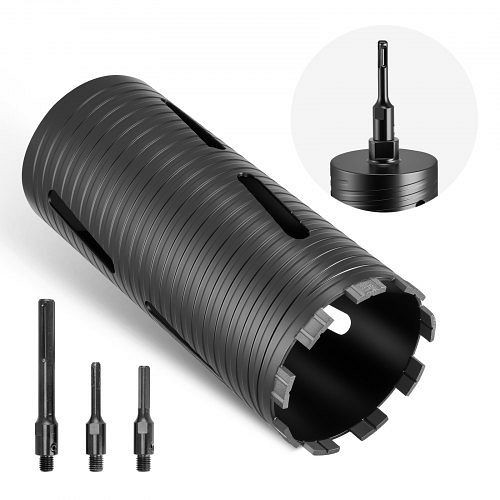 VEVOR Trocken-Diamantkernbohrer φ102 mm, 241 mm Tiefe, M16, inkl. 3 Adapter, Pilotbohrer, Schlüssel für Beton/Ziegel, QXZT1JM164INDZ42Q001V0