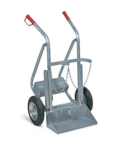 DENIOS Stahlflaschenwagen GFR-L, für 2 Gasflaschen (Ø 250 mm), Stützrad, Luft-Bereifung, 115204