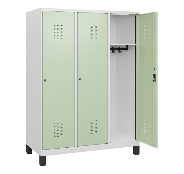 C+P Spind Evolo PLUS, Füße, 3 Abteile, 1630x1200x500mm, 9016/6019, Zylinderschloss, 0490105-32 S10046