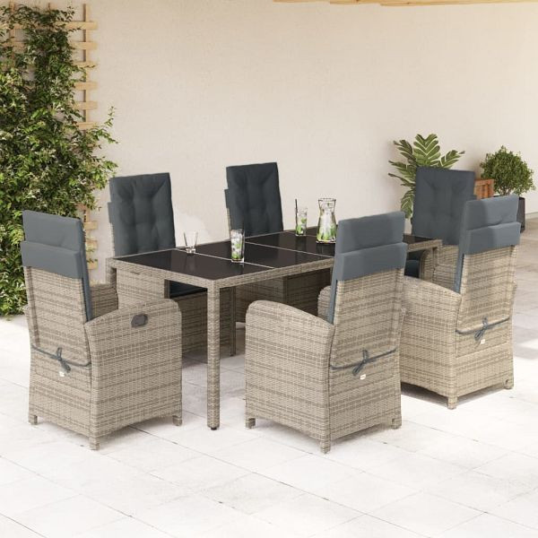 vidaXL 7-teilig Garten-Essgruppe mit Kissen Grau Poly Rattan, 3212218