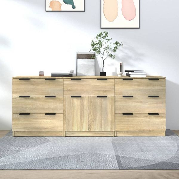 vidaXL 3-teilig Sideboard Sonoma Eiche-Optik Holzwerkstoff, 3115798