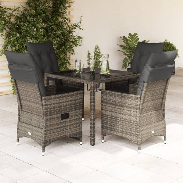 vidaXL 5-teilig Garten-Essgruppe mit Kissen Grau Poly Rattan, 3276737