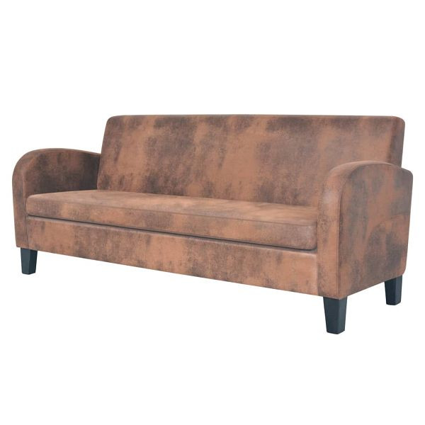 vidaXL Sofa 3-Sitzer Wildleder-Optik Braun, Holzrahmen, 245586