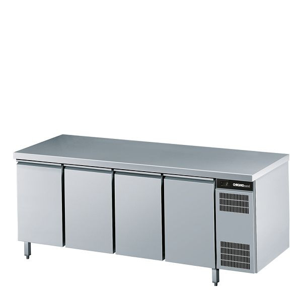 CHROMOnorm Kühltisch GN 1/1, 4 Türen, mit Tischplatte allseits ab, Steckerfertig, CKTEK7411602