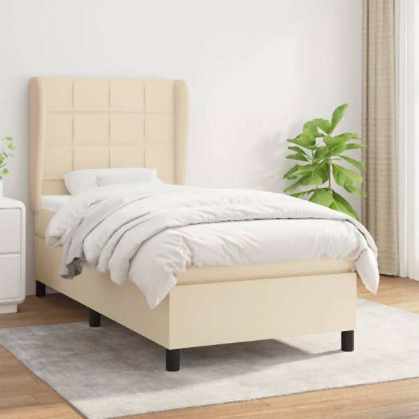 vidaXL Boxspringbett mit Matratze Creme 90x190 cm Stoff, 3127930