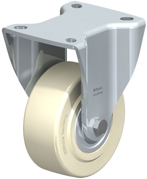 Blickle BH-GSPO 100K-1 Stahlblech-Bockrolle, Schwerlast-Ausführung, mit Anschraubplatte, Gusspolyamid, Weiß, 267682