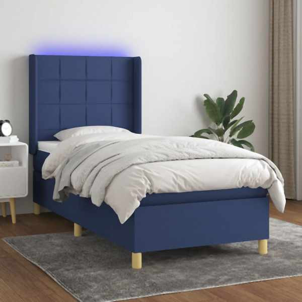 vidaXL Boxspringbett mit Matratze & LED Blau 90x190 cm Stoff, 3138843
