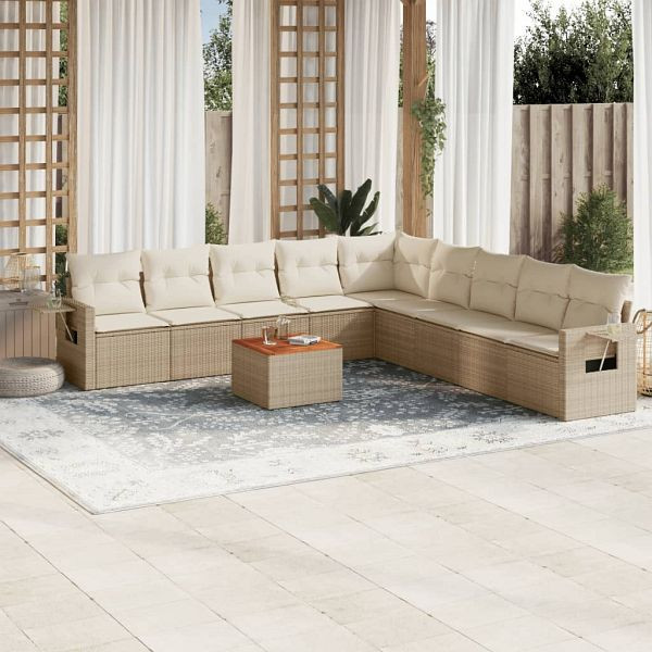 vidaXL 10-teilig Garten-Sofagarnitur mit Kissen Beige Poly Rattan, 3224609