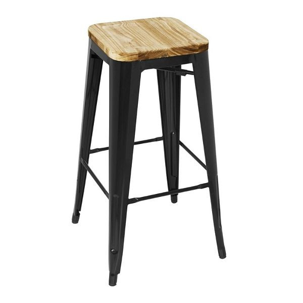 Bolero Bistro Hochhocker mit Holzsitzpolster Schwarz (4er Pack) (4 Stück), GM640