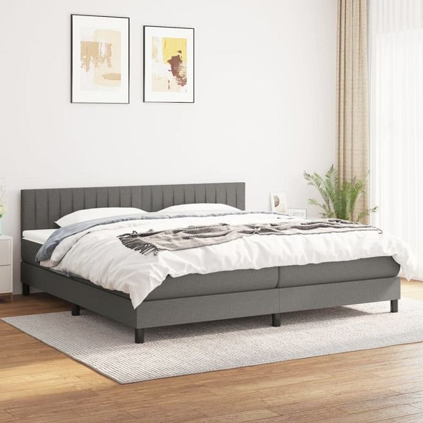 vidaXL Boxspringbett mit Matratze Dunkelgrau 200x200 cm Stoff, 3140242