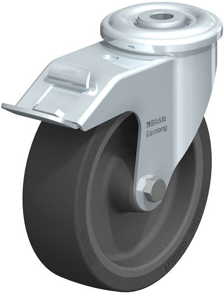 Blickle LIR-POSI 125G-FI Hitzebeständige Stahlblech-Lenkrolle mit Rückenloch & Feststeller, Silikon-Gummi, Schwarz, 845645