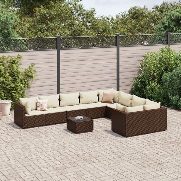 vidaXL 10-teilig Garten-Sofagarnitur mit Kissen Braun Poly Rattan, 3308321