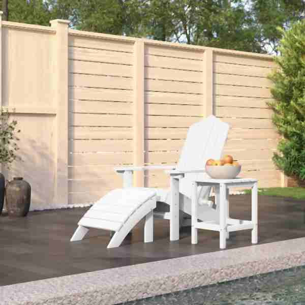 vidaXL Adirondack-Gartenstuhl mit Hocker & Tisch HDPE Weiß, 3095708