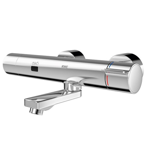 KWC Thermostatbatterie, F5, Zeitsteuerung, Wandbatterie, Schwenkauslauf, Ausladung 200 mm, vormontierte C-Moduleinheit, 6 V Batterie, 3600008356