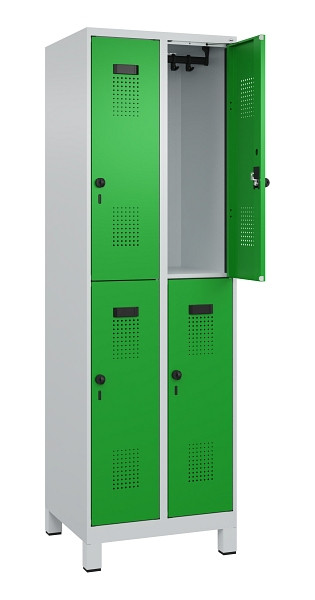 C+P Doppelstöckiger Spind Evolo PLUS, mit Füßen, 4 Fächer, 1950x600x500mm, 7035, Frontfarbe RAL 6037 Reingrün, Drehriegel, 049310-20 S10011