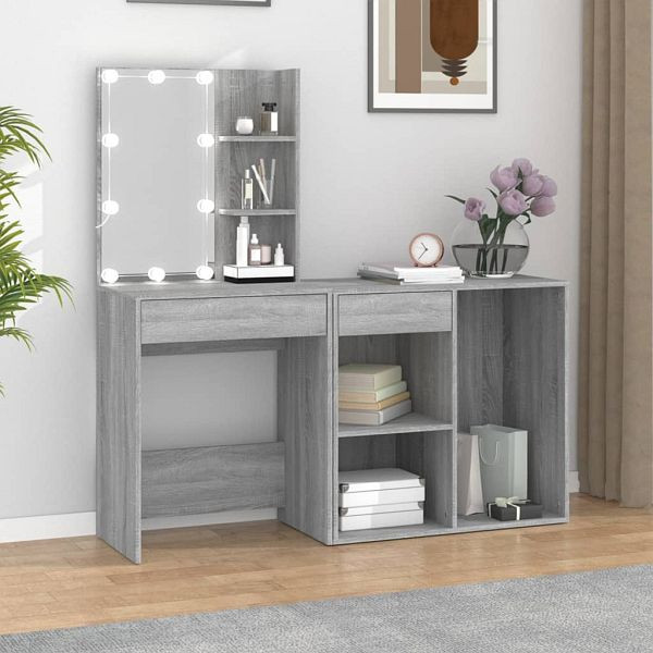 vidaXL LED-Schminktisch mit Schrank Grau Sonoma Holzwerkstoff, 3120186