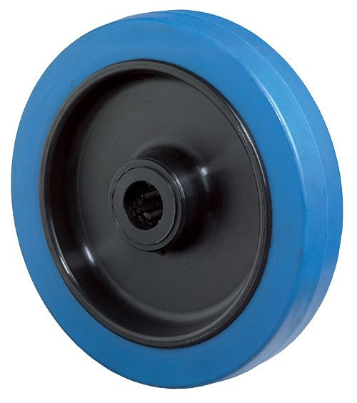 BS Rollen Gummirad, Rad-Breite 32 mm, Rad-Ø 80 mm, Tragfähigkeit 150 kg, Elastik-Reifen blau, Radkörper Kunststoff, Rollenlager, VE: 4 Stück, B61.080