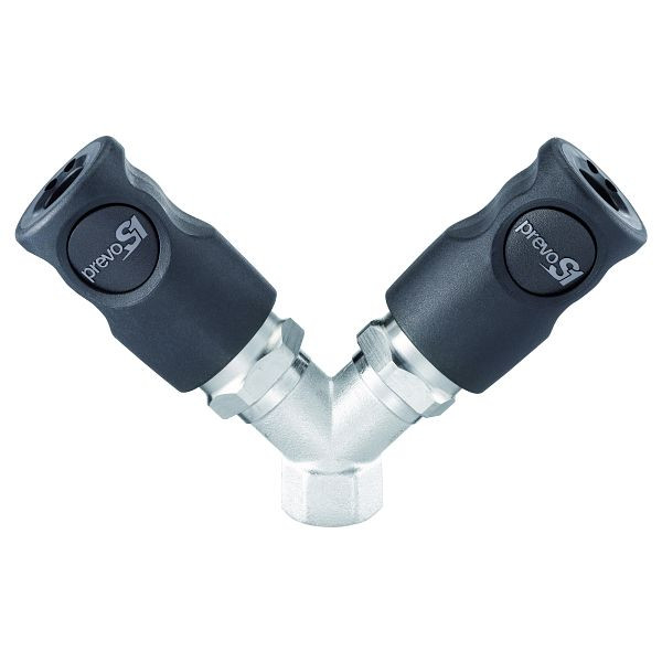 Prevost Y- Verteiler mit zylindrischem Innengewinde und 2 Kupplungen, Höhe 82 mm, IG BSPP= G 1/2, CSI 068103