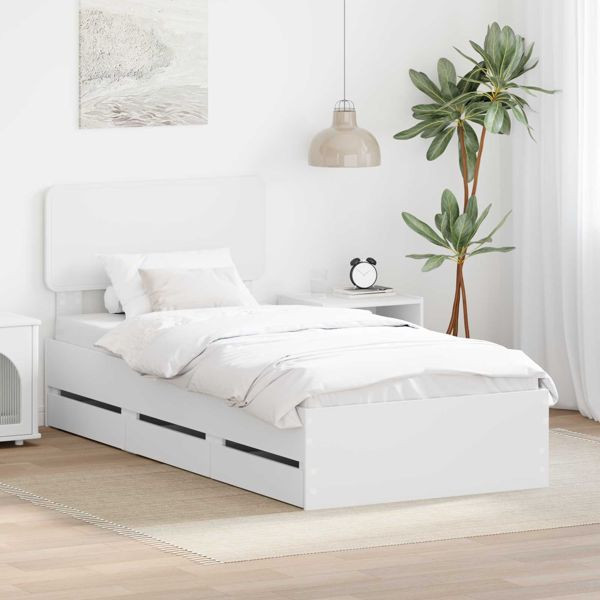vidaXL Bettrahmen mit Schubladen Weiß 90 x 190 cm Ingenieurs Holz, 3412220