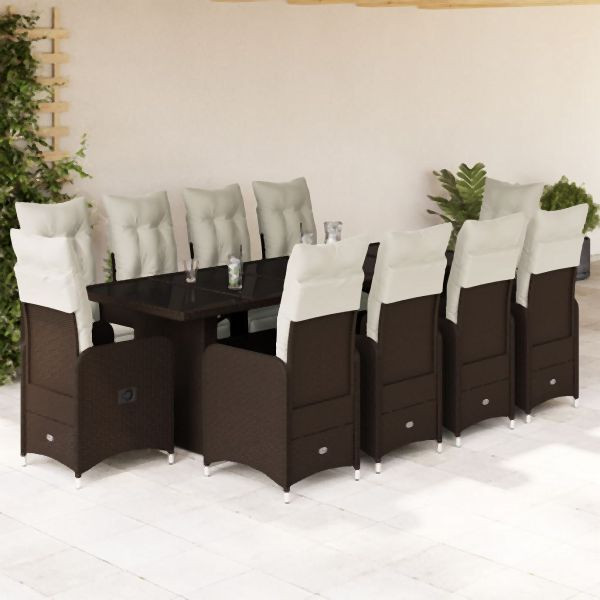 vidaXL 11-tlg. Garten-Bistro-Set mit Kissen Braun Poly Rattan, 3277298
