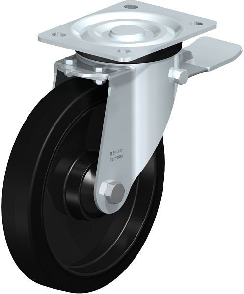 Blickle L-POEV 201KD-ST Stahlblech-Lenkrolle, mittelschwere Ausführung, mit Anschraubplatte & Feststeller, Elastik-Vollgummi, Schwarz, 850710