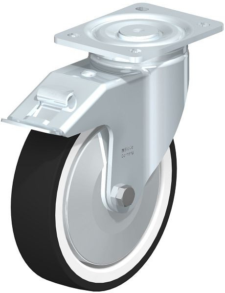 Blickle LH-POTH 200G-FI-FA Stahlblech-Lenkrolle, Schwerlast-Ausführung, mit Anschraubplatte & Feststeller, Thermoplastisches Polyurethan, Grau, 742383