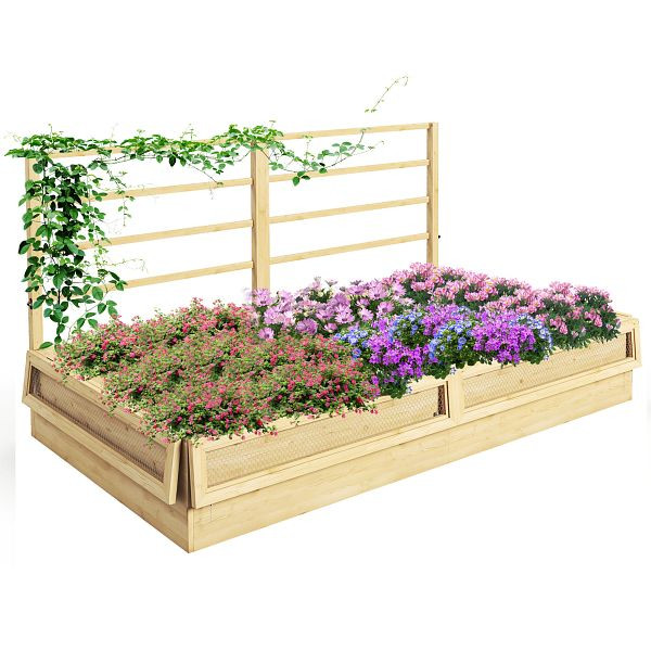 Outsunny Hochbeet Pflanzkasten Kräuterbeet, wetterbeständig, 1 Spalier, 183 x 98,5 x 95 cm, Natur, 84H-090V00ND