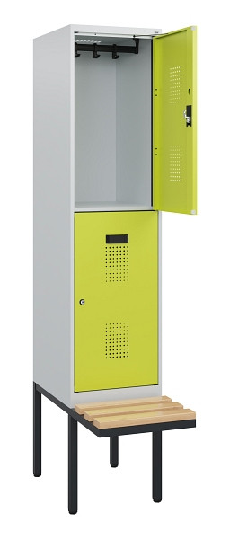 C+P Doppelstock-Spind Evolo PLUS, Bank, 2 Fächer, 1950x400x815mm, 7035/0024, Zylinderschloss, Sitzfläche Buche-Hartholz, 0493405-12 S10040