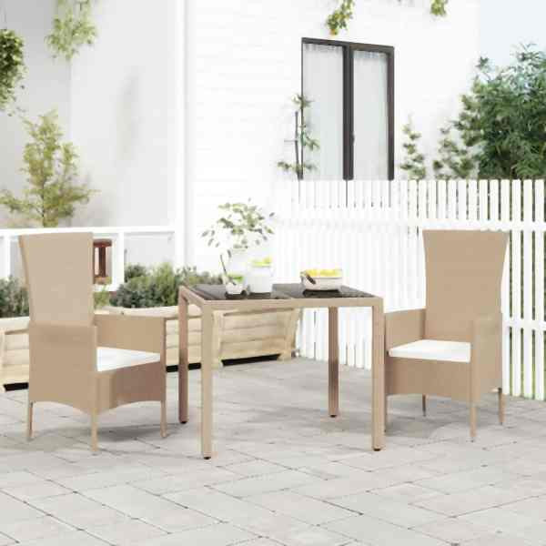 vidaXL Gartentisch mit Glasplatte Beige Poly Rattan & Hartglas, 319550