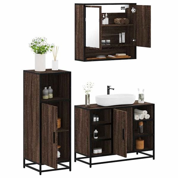 vidaXL 3-tlg. Badmöbel-Set Braun Eichen-Optik Holzwerkstoff, 3301004