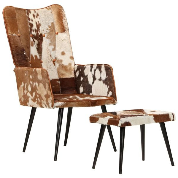 vidaXL Ohrensessel mit Hocker Braun Echtleder, Top-Qualität, 339673