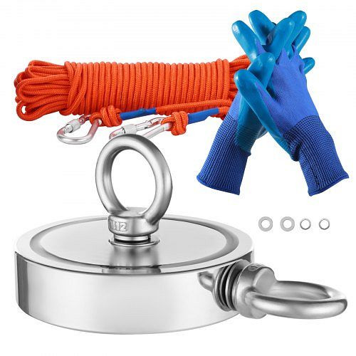 VEVOR Magnet-Angelset Orange 907 kg doppelseitige Zugkraft Neodym-Magnet inkl. Haken Seil Handschuhe Blau Ringschraube, CXDYTZSM2000VUG2BV0