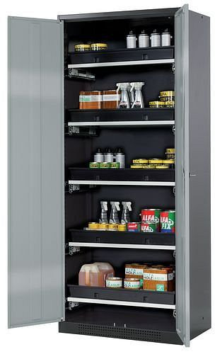 asecos Chemikalienschrank Systema-T CS-85, Korpus anthrazit, Flügeltüren silber, 5 Tablarauszüge, 208971