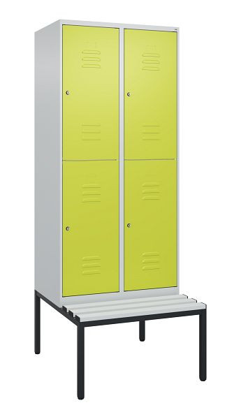 C+P Doppelstöckiger Spind Classic PLUS, 2 Abteile, 2120x800x815mm, 7035/0024, Zylinderschlösser, mit untergebauter Sitzbank, 0803507-22 S10025