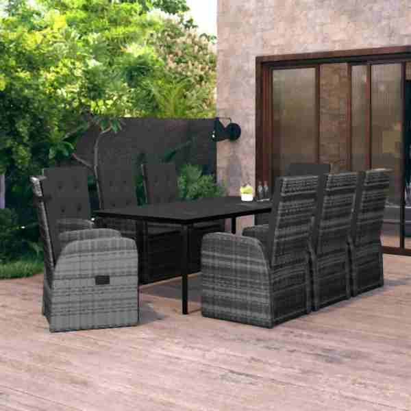 vidaXL 9-tlg. Garten-Essgruppe mit Auflagen Grau, 3099498
