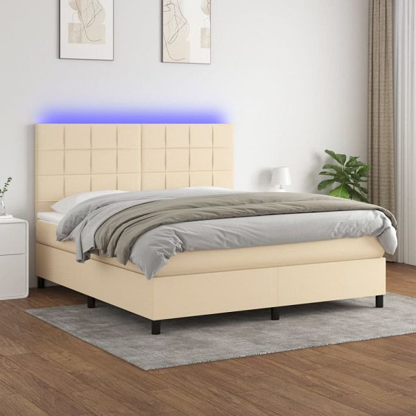 vidaXL Boxspringbett mit Matratze & LED Creme 180x200 cm Stoff, 3134898