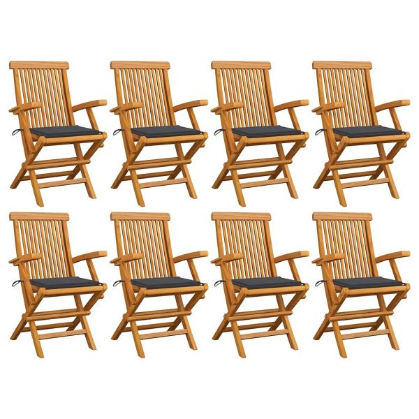 vidaXL Gartenstühle mit Anthrazit Kissen 8 Stück Massivholz Teak, 3072889