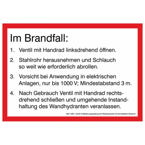 Stein HGS Aushang, Bedienungsanleitung für Wandhydranten, Schlauch, formstabil, 21.2600