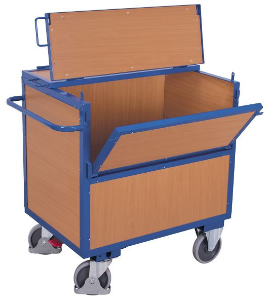 VARIOfit Holzkastenwagen mit Deckel fest verschweißt, Ladefläche: 1.170 x 770 mm, RAL 5010 enzianblau, sw-800.407