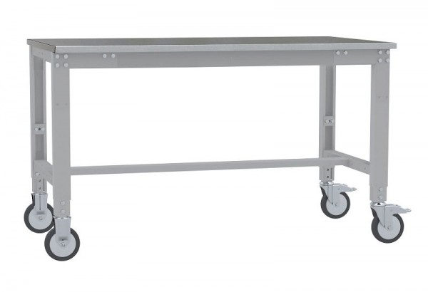 Manuflex Arbeitstisch UNIVERSAL Spezial mobil mit Blechbelagplatte, BxTxH = 1250 x 600 x 752-972 mm, Alusilber, AU7324.9006