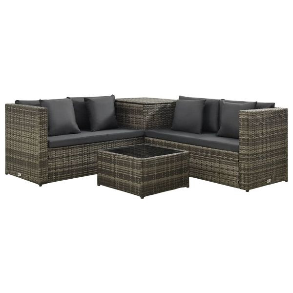 vidaXL 4-teilig Garten-Lounge-Set mit Auflagen Poly Rattan Grau, 313130