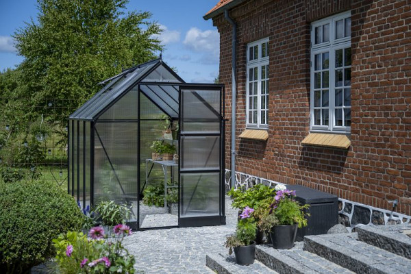 Halls Gewächshaus ICON 6, 4.9 m² Schwarz mit 4 mm Stegdoppelplatten, HR01092
