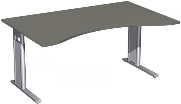 geramöbel Schreibtisch Ergonomieform höhenverstellbar, C Fuß Blende optional, 1600x1000x680-820, Graphit/Silber, N-647336-GS