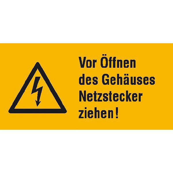 SafetyMarking Warn-Kombischild, Vor Öffnen des Gehäuses Netzstecker ziehen, BxH 5,2x2,6 cm, Folie, selbstklebend, VE: 9 Stück/Bogen, 30.0624