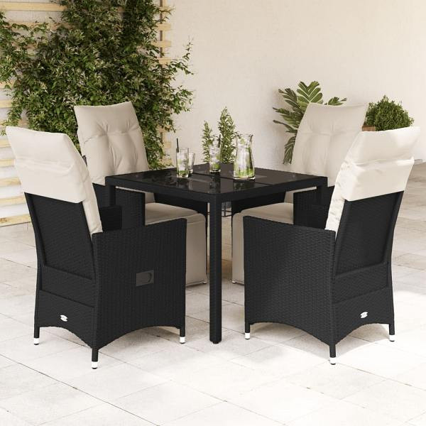 vidaXL 5-tlg. Garten-Essgruppe mit Kissen Schwarz Poly Rattan, UV-beständig, 3276864