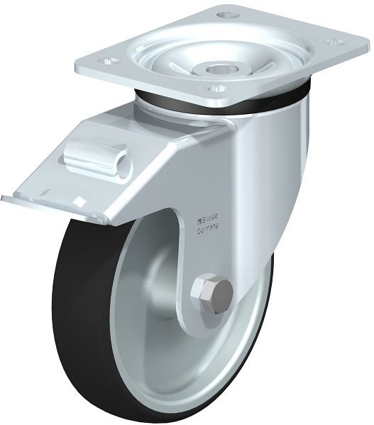 Blickle LK-PATH 160G-FI Stahlblech-Lenkrolle, schwere Ausführung, mit Anschraubplatte & Feststeller, Thermoplastisches Polyurethan, Grau, 760100