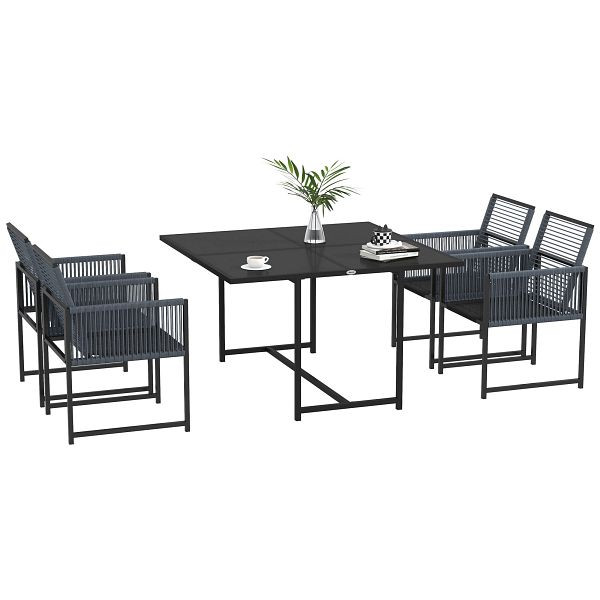Outsunny 5-teiliges Gartenmöbel-Set, Gartensitzgruppe, Outdoor-Essgruppe, wetterbeständig, 1 Tisch, 4 Stühle, Grau, 84G-252V00CG