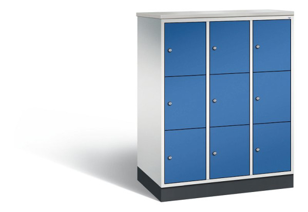C+P Schließfachschrank Intro, 9 Fächer, H1255xB920xT490mm, Grau/Enzianblau/DBS Hellgrau, 8573-301 S10412